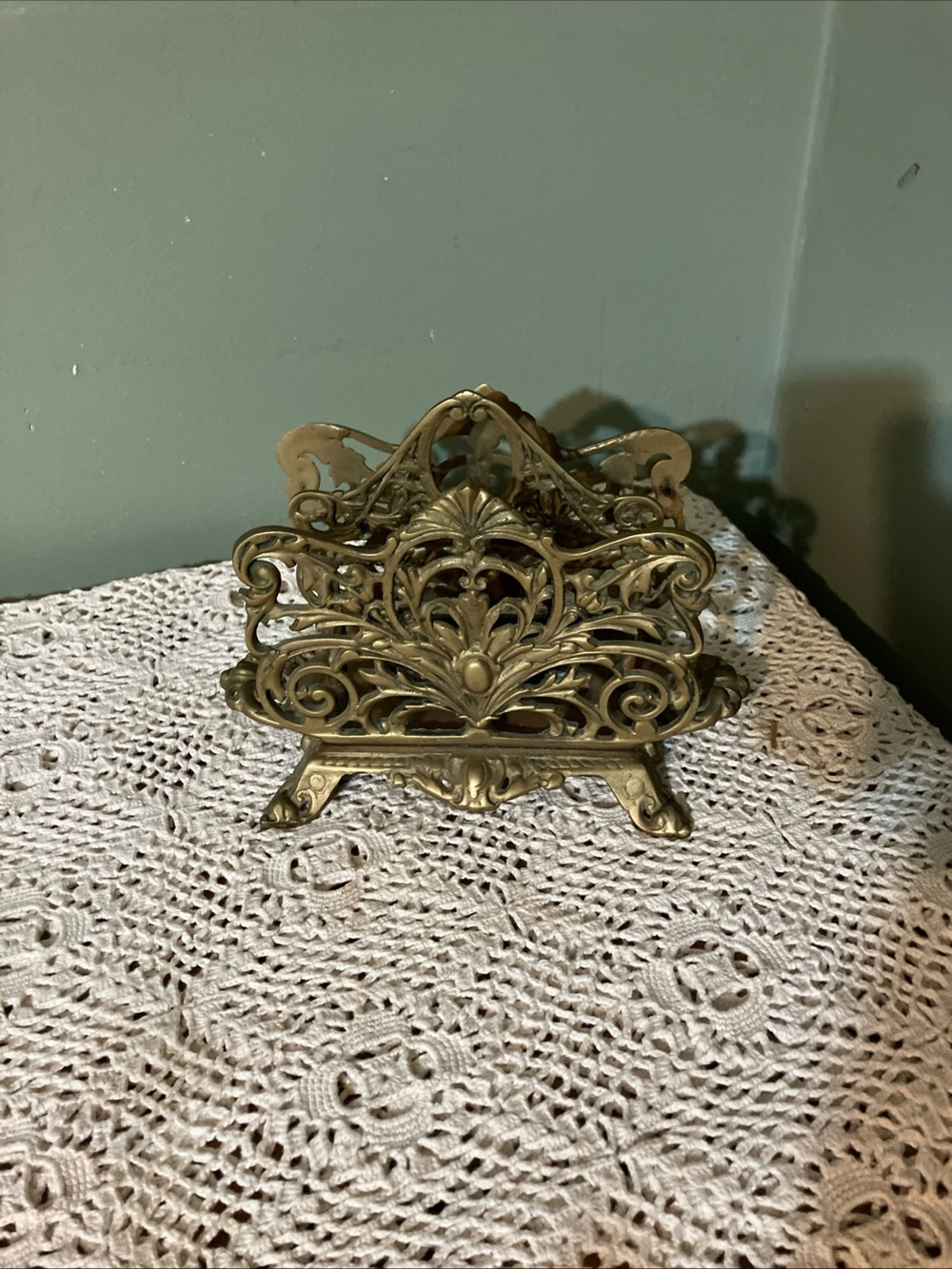 Vintage Large Ornate Victorian Style Brass Double Napkin Holder or Letter Holder